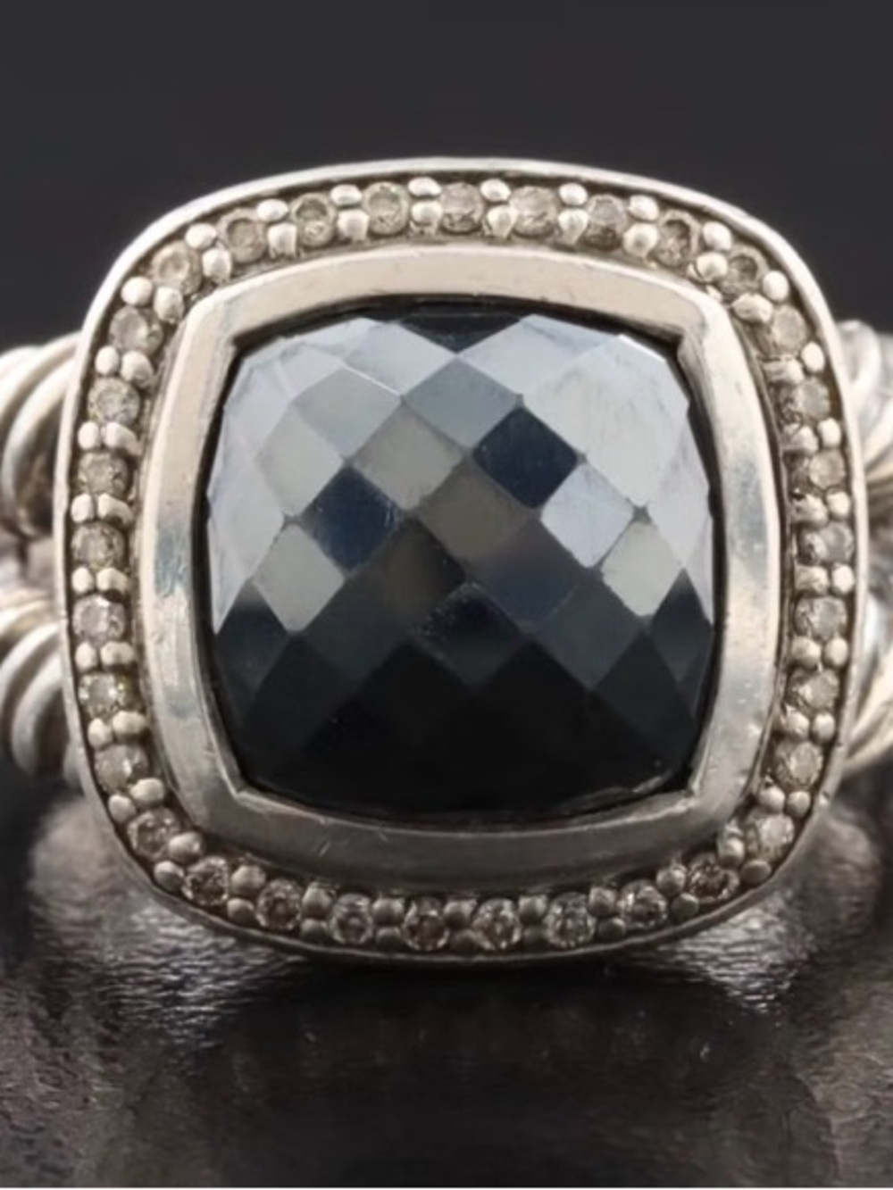 David Yurman Albion Sterling Silver Hematite and Diamond Ring Size 7